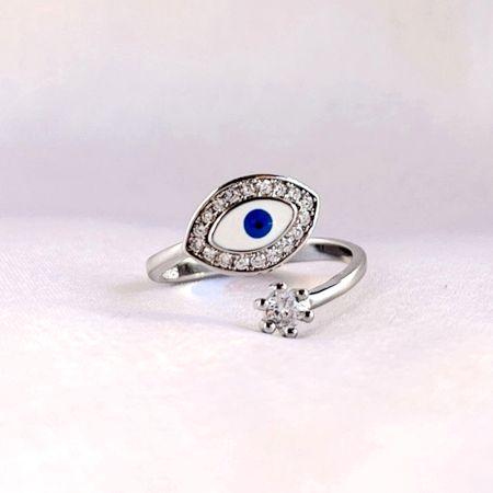 92.5 Sterling Silver Light Blue Evil Eye Protection Ring